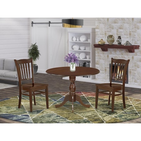 East West Furniture 3 Piece Dublin Dining Room Table Set - Mahogany DMGR3-MAH-W